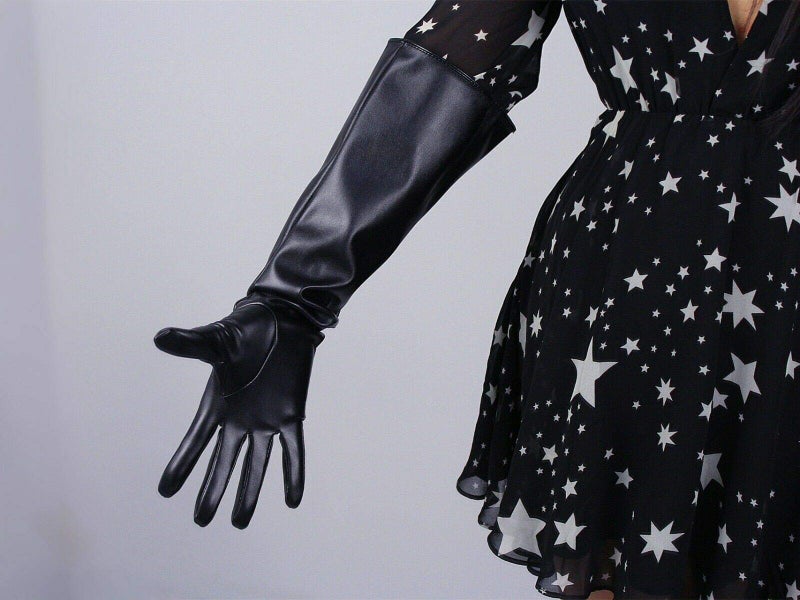 DooWay Women Black Long Leather Gloves Touchscreen Unisex Gauntlet Wide Sleeve Cosplay Dress Finger 20" Over Elbow Cosplay CostumeGloves - Image 5